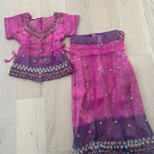 Pink and Purple Embroidered Lengha Set